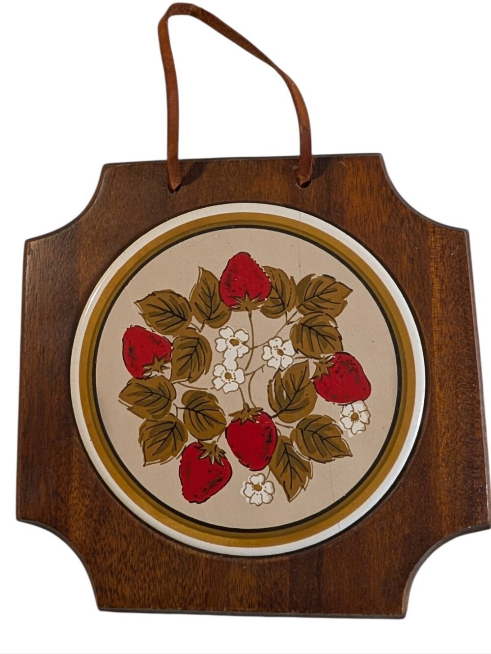 Vintage Wooden Strawberry Ceramic Tile Trivet Wall Decor Made in Japan 8x8